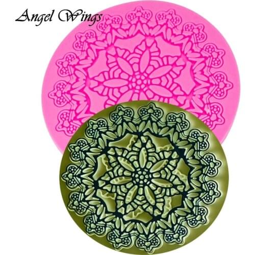 Round shape flower lace mat Silicone Mold DIY cake Decorating tools Fondant Sugarpaste Craft Bakeware F1362