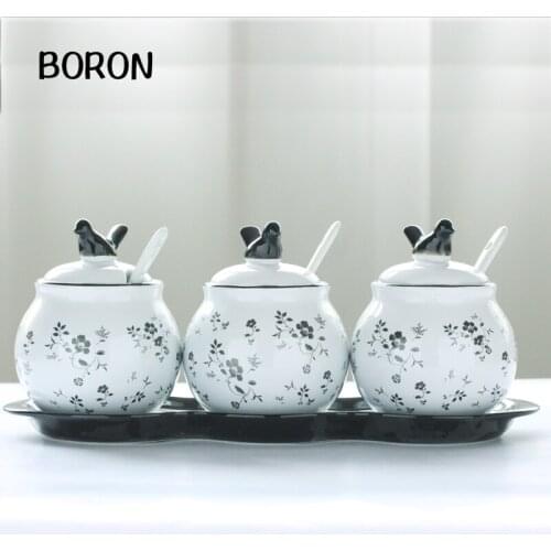 Kitchenware Ceramic Seasoning Jar Set Japanese-style Seasoning Bottle Jar Household Storage Box Salt Oil Jar Seasoning Box