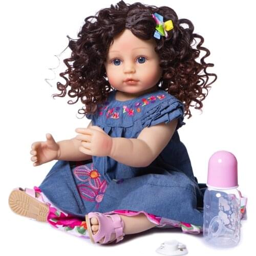 Bebes 55CM Toddler doll original full body soft silicone flexible real soft touch reborn baby pincess curly hair fashion girl
