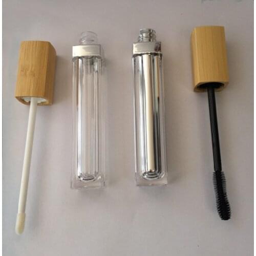 20/50pcs Empty 10ml Square Bamboo Lip Gloss Tube Clear Acrylic PET Mascara Bottle Cosmetic Refillable Eyeliner Eyelash Container