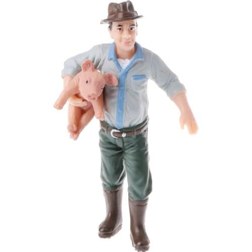 Simulation People Model Action Figures Kids Educational Toy Gift - Farmer Holding Pig
