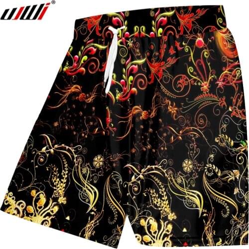 UJWI Mens New 3D Printed Yellow Flowers And Leaves Harajuku Plus Size 6XL Habiliment Man Sweatpants Summer Beach Shorts
