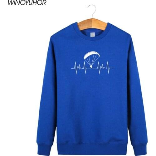 Winter Fashion Men Hoodies Fly Pilot Paragliding Heartbeat Love Sweatshirts Long Sleeve Fleece Tops Pullovers