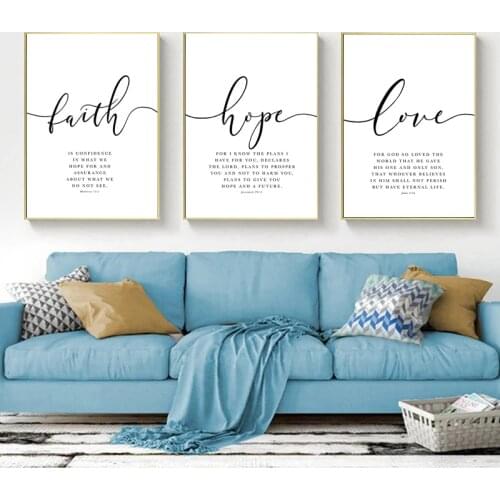 Faith Hope Love Bible Verse Wall Art Posters Nordic Wall Christ Is The Center of Our Home Pictures Living Room Christian Decor