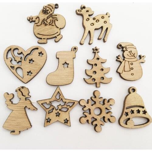 50pcs Unfinished Wooden Christmas Ornaments Unfinished Christmas Wood Cutouts for DIY Craft Holiday Hanging Decorations