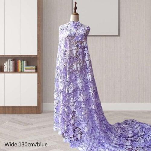 NEW blue wide 130cm Embroidery Sewing flower Lace fabric DIY Applique collar Ribbon Trim guipure wedding Dress cloth accessory