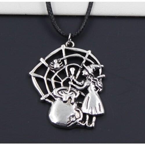 New Durable Black Faux Leather Witch Refining Drugs Spider Pendant Cord Choker DIY Necklace Retro Boho Tibetan Silver Color