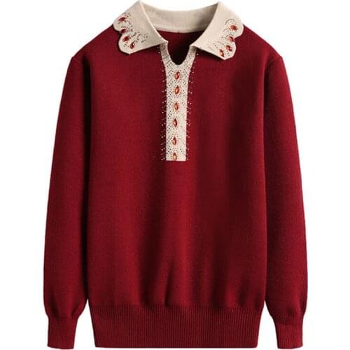 New Spring Autumn Top Long Sleeve Sweater Middle-aged Womens Square Neck Outer Knit Short Base Shirt Plus Size Pullover Sweaters