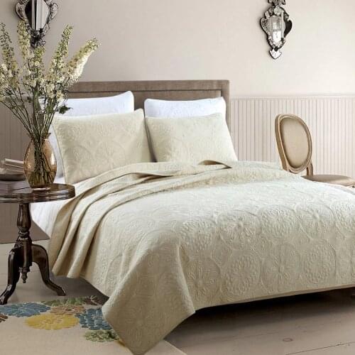 Solid Color Bedspreads For Bed Quilt Set 3PCS Cotton Quilts Embroidered Bed Cover Blanket Shams King Queen Size Coverlet CHAUSUB