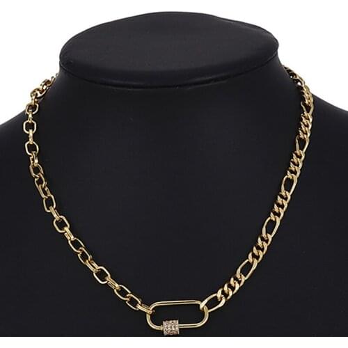ZHINI Fashion Gold Color Punk Round Circle Thick Chain Choker Necklace Charming Zircon Pendant Statement Necklace Jewelry 2020
