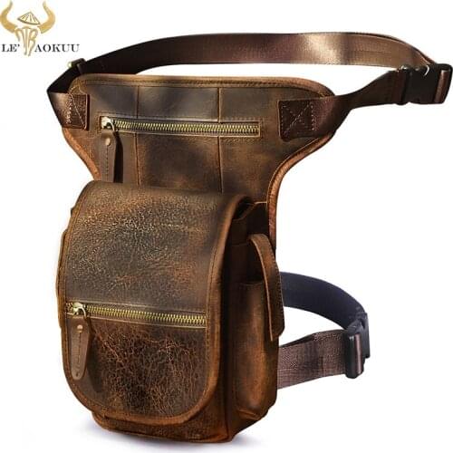 Thick Crazy Horse Leather Design Men Messenger Satchel Mochila Bag Vintage Organizer Fanny Waist Belt Pack Drop Leg Bag 3110