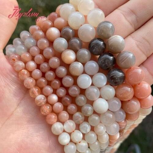 Multicolor Moonstone Beads 6 8 10mm Smooth Round Rainbow Natura Stone Loose Bead for DIY Necklace Bracelets Jewelry Making 15"