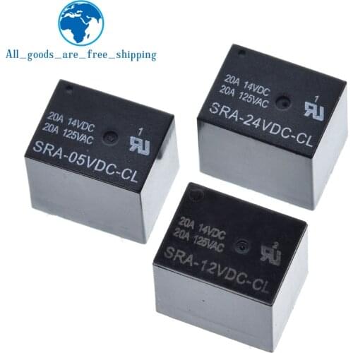 10Pcs 5V 12V 24V 20A DC Power Relay SRA-05VDC-CL SRA-12VDC-CL SRA-24VDC-CL 5Pin PCB Type In stock Black Automobile relay