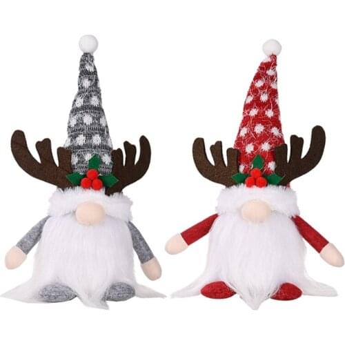 Christmas Gnome with LED Light Handmade Antlers Swedish Tomte Gnomes Scandinavian Santa Elf Table Ornaments Holiday Decor Gift