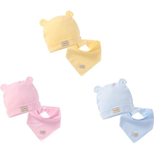 Cute Kids Hat Cap with Bibs Candy Solid Colors Boys Girls Baby Beanies Hats Cotton Born Baby Hat Bibs Toddler Infant Caps