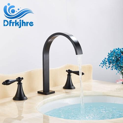 Basin Faucets Wash Bathroom ORB Brass Square Deck Mounted Square Sink Faucets Double Handle 3 Hole Hot And Cold Water Mixer Tap