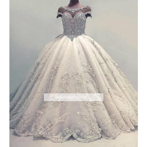 2020 Robe De Mariee Sparkly Ball Gown Wedding Dresses With Shiny Crystals Flowers Bridal Gowns Vestidos De Novia