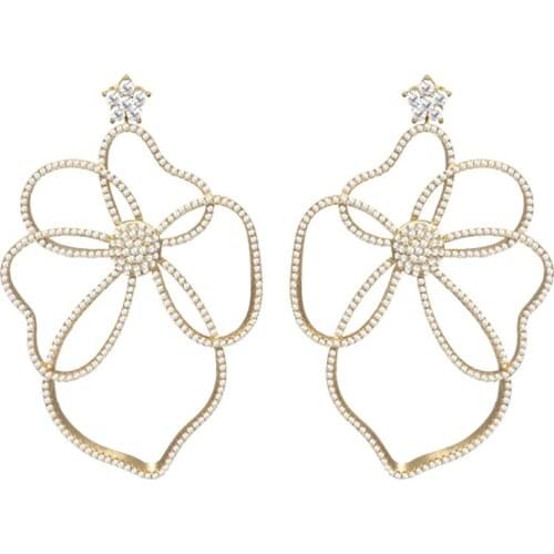 TIRIM Trendy Multi Color Big Flower Cubic Zirconia Dangle Earrings for Women Africa Dubai Fashion Jewelry Accessories