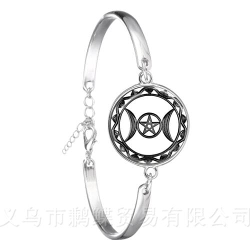 Triple Moon Goddess Chain Bracelet Pentagram Witch Jewelry 18mm Glass Dome Wiccan Silver Plated Charm Wicca Jewelry For Women