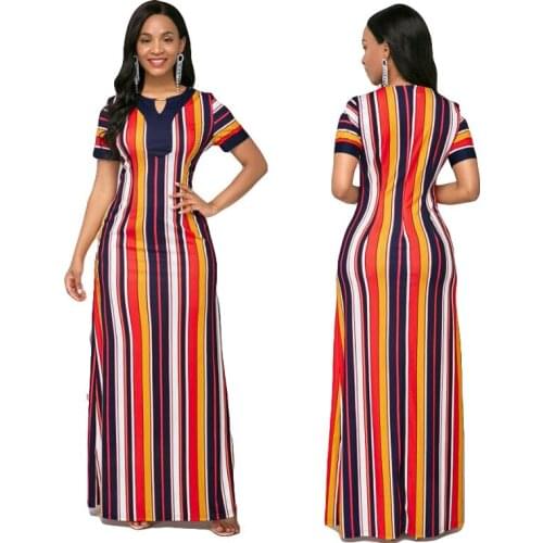 European and American Womens Pencil Skirt Dress New Dress Temperament Small V-neck Stitching Striped Slim Dress