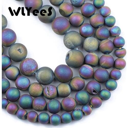 WLYeeS Polish Round Matte Plating Colorful gap carnelian Beads Natural Stone Loose Beads for Jewelry Bracelet Earring Making DIY