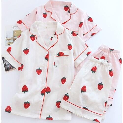 Japanese simple short pyjamas women 100% cotton short sleeves ladies pajama sets shorts Cute cartoon sleepwear women homewear