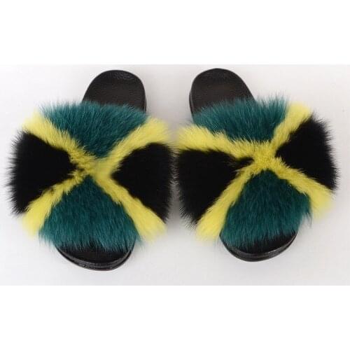 Women Real Fox Fur Slippers Fashion Party Slides Ladies Furry Sandals Female Fluffy House Shoes Girls Flip Flops Drop Shipping