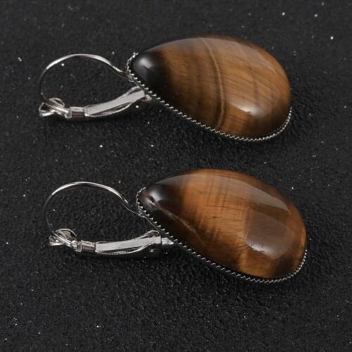 Women Natural Stone Stud Earrings BOHO Water Drop Tiger Eye Stone Turquoises 10 Styles French Earring Hoops 2020 New Jewelry