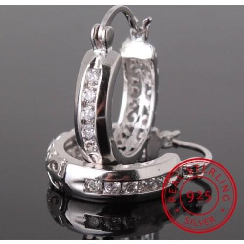 Trendy 925 Sterling Silver Hoop Earrings For Women Cubic Zirconia Stone New Fashion Jewelry Gift For Girl