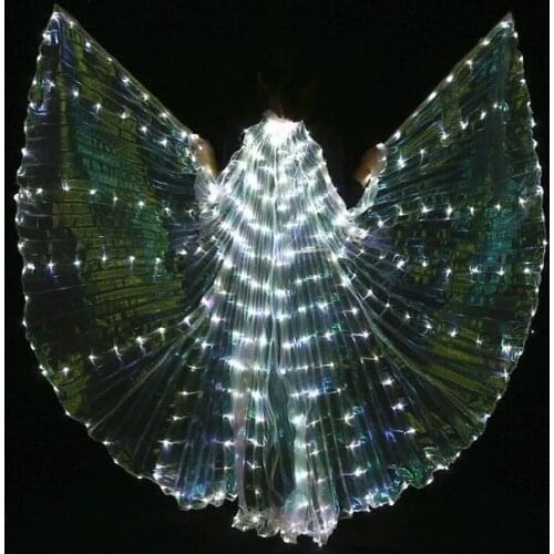 Free shipping Women White Costume Angel LED Isis Wing With Sticks Golden Colorful Bellydance Costume Accessory 360 Open