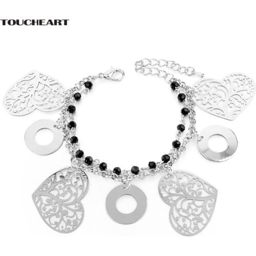 TOUCHEART Hollow Tree Of Life Heart Charm Silver Bracelets&Bangles For Women Jewelry Crystal Stainless Steel Bracelet SBR160049
