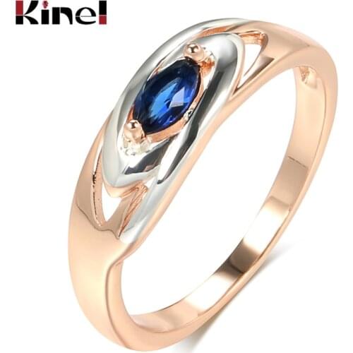 Kinel Luxury Blue Stone Ring 585 Rose Gold Mixed White Gold Women Wide Rings Trendy Natural Zircon Wedding Jewelry