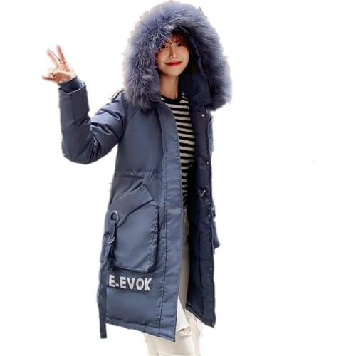 Winter Coat Women Imitation Raccoon Fur collar Female jacket Fashion Letters Printing Parka Slim Was Thin Thick Warm Coat Female