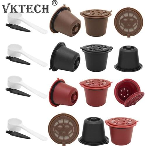 1/3Pcs Coffee Capsule Refillable Coffee Capsule Filter Cup Nespresso Machine Capsule Plastic Filter Cups Spoon Brush