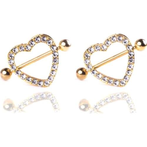1pc Nipple Piercing Double Layer Sexy Women Breast Lady Heart Shaped Rhinestone Shiny Luxury Fashion Jewelry Gold Decoration