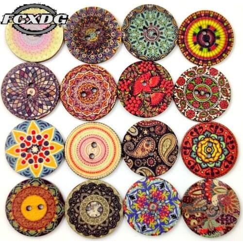 100pcs 15/20mm Painting Bohemian Button Retro Wooden Decor Button for Clothing Craft Sewing Clothing Scrapbooking Accessories