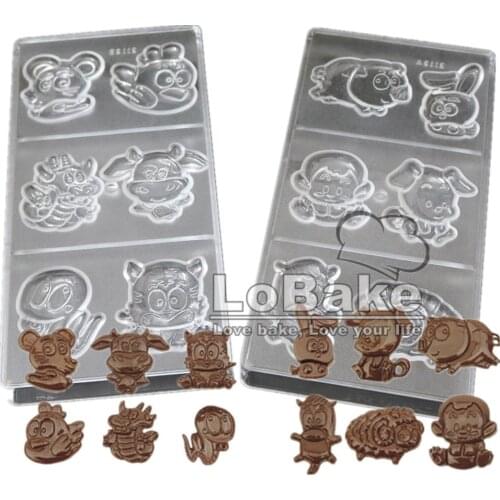 2pcs/set) 2 in 1 Chinese year 12 Zodiac animals shape Polycarbonate mold articulos de reposteria for chocolate fondant tools