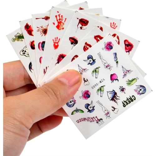 2021 New Arrivals Halloween Nail Art Water Sticker Anime Skull Bone Pumpkin Bat Decals Nails Slider Accessories Nail Decorations