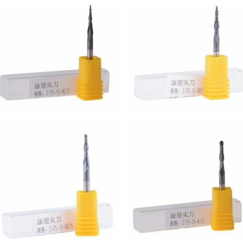 4Pcs/Lot HRC55 D3.175mm Tapered Ball Nose End Mill Tungsten solid carbide Coated Tapered cone cnc milling cutter engraving bit