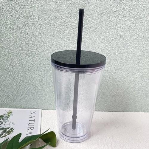 500/ 710ML Double Layer Straw Cup Creative Transparent Plastic Juice Straw Mug With Lid Simple Cute Portable Home Office School