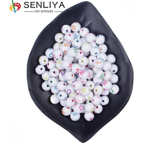 DIY Bracelet Necklace Accesories 100/200/300Pcs/Lot White Acrylic Letter Beads 8mm Round Shape Beads Alphabet Loose Letter
