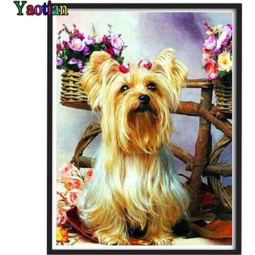 Full Square/Round Drill 5D DIY Diamond Painting Cute yorkshire terrier and flowers 3D Embroidery Cross Stitch 5D Home Decor Gift