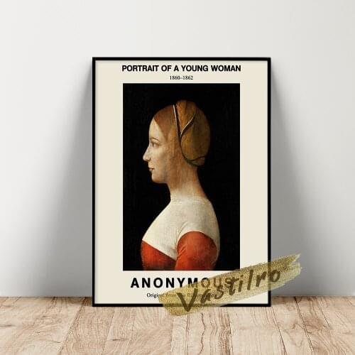 Anonymous Exhibition Museum Poster, Portrait Of A Young Woman Oil Painting, Retro Female Character Prints, Gallery Wall Picture