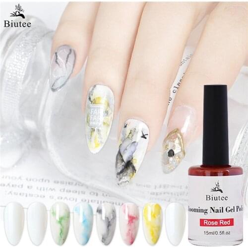 Biutee Blooming Nail Gel Polish 15ml Watercolor Ink Nails Varnish White Base Coat Matte Top Coat DIY Marble Nail Art Decoration