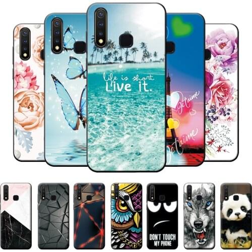 For Vivo Y19 Case Silicone 6.53" Black Back Cover for VIVO Y19 1915 U3 VIVOY19 Y 19 Flowers Case Protective Etui Phone Bumper
