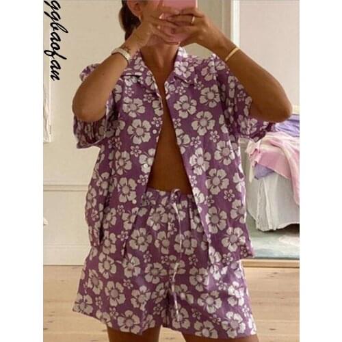 Ggbaofan New Printed Loose Homewear Suit 2-Piece Set Beach Outfits Casual 2021 Summer Two Piece Women Tops + Shorts Sets