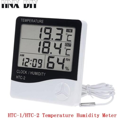 HTC-1 HTC-2 LCD Digital Thermometer Hygrometer Weather Station Temperature Humidity Tester Clock Alarm Wall Sensor Probe LCD