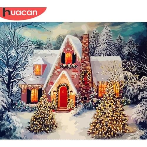 HUACAN Painting By Numbers Christmas Landscape Kits Drawing Canvas HandPainted DIY Oil Pictures By Numbers Winter Scenery