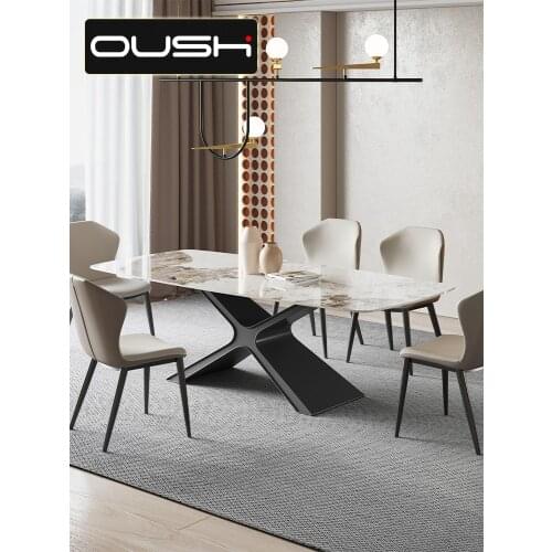 Italian light luxury rock plate dining table small apartment Pandora luxury stone light square table modern simple household