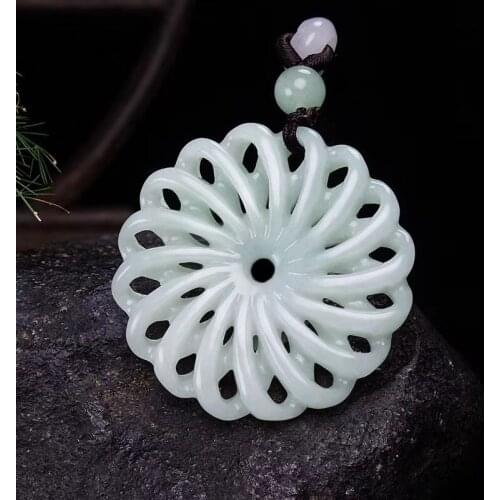 Chinese Natural Emerald Double sided hollow windmill Pendant Necklace Charm Jewellery Fashion Amulet Luck Gifts Women Man